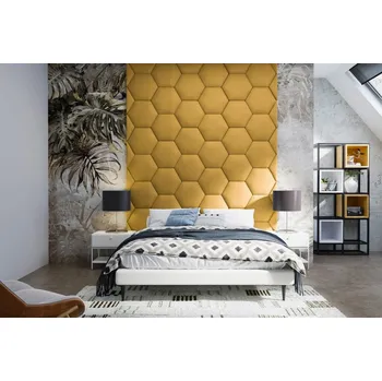 Předsíňová stěna Čalouněný nástěnný panel Hexagon 50 x 43,5 x 3 cm hořčicová