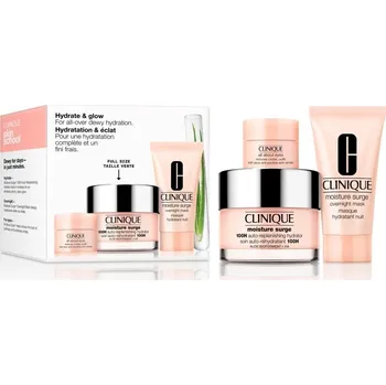 Kosmetická sada Clinique Hydrate & Glow Clinique Moisture Surge™ 100H Auto-Replenishing Hydrator hydratační gelový krém 50 ml + Clinique Moisture Surge™ Overnight Mask noční hydratační maska pro všechny typy pleti 30 ml + Clinique All About Eyes™ oční krém proti otokům a