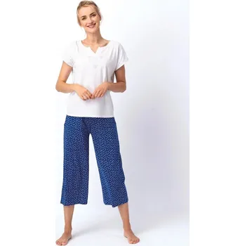 Dámské pyžamo Bílo-zelené dámské letní pyžamo Key s třpytivým potiskem, bílo-zelená L i384_3162767