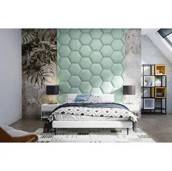 Předsíňová stěna Čalouněný nástěnný panel Hexagon 50 x 43,5 x 5 cm mátová