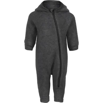 Kojenecký overall MIKK-LINE Merino overal na zip s kapucí a oušky šedý Anthracite Melange - Velikost: 56 Hnědá 56