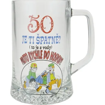 Sklenice Půllitr "50 Je ti špatně? to je z vody" (Skleněný krýgl s číslem a obrázkem)