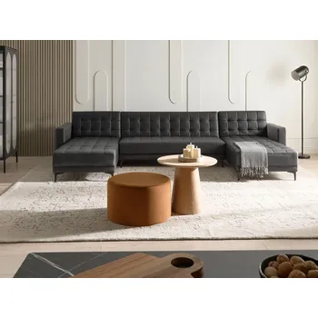 Pohovka Rozkládací pohovka černá umělá kůže moderní styl 5místná modulární ve tvaru U s lenoškami obývací pokoj Beliani