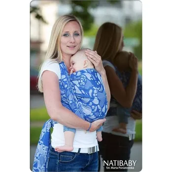 Šátek na nošení dítěte Natibaby Heartbeat cyan s hedvábím - 2. jakost 4,6m