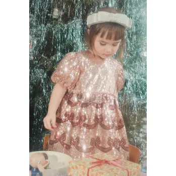 Dívčí šaty Dívčí šaty Konges Sløjd STARLA BOW WOW DRESS KS102116 zlatá 10Y, vel. 134-140