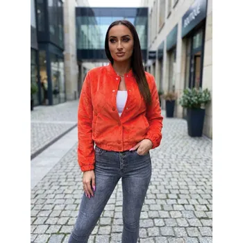 Dámské oblečení Semišová prošívaná bomber bunda v oranžové barvě, VELIKOST UNI