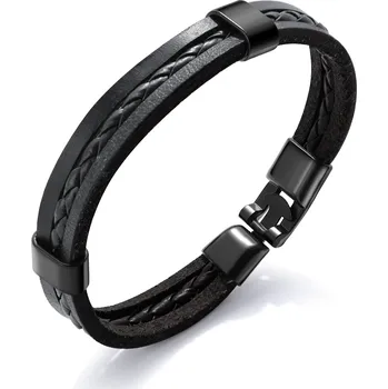 Náramek Černý kožený náramek pro muže Leather VPH1310 Troli