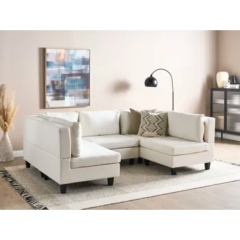 Pohovka Modulární pohovka krémově bílé látkové čalounění 5místná ve tvaru U čalouněné opěradlo moderní styl obývací pokoj Beliani