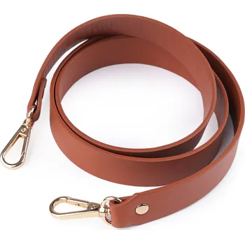 Koženkový popruh / ucho na kabelku s karabinami šíře 2,4 cm, barva 1 hnědá koňak zlatá