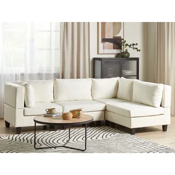 Pohovka Modulární rohová pohovka bílé látkové čalounění 4místná levostranná polstrované opěradlo moderní obývací pokoj Beliani