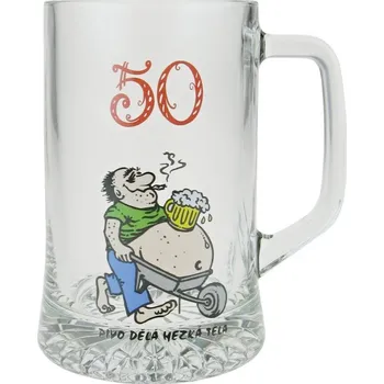 Sklenice Půllitr "50 Pivo dělá hezká těla" (Skleněný krýgl s číslem a obrázkem)