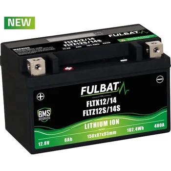 Motobaterie lithiová baterie LiFePO4 YTX12-BS, YTX14-BS, YTZ12S-BS, YTZ14S-BS FULBAT 12V, 8Ah, 480A, hmotnost 1,20 kg, 150x87x93