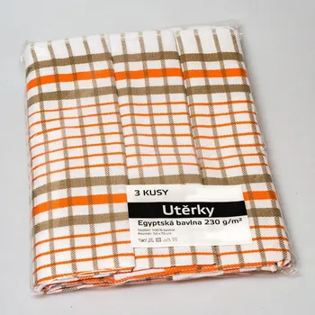 Utěrka Kuchyňské utěrky EGYPTSKÁ BAVLNA 17, khaki káro/proužek, 3 kusy, 50x70cm