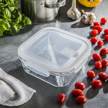 Dóza na potraviny Hermatický skleněný kontejner na potraviny s dělením a víkem NOBLE 1,1 l