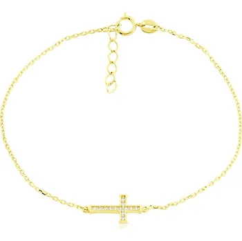 Náramek GEMMAX Zlatý řetízkový náramek křížek se zirkony délka 17+2 cm – zlatý šperk ryzosti 585/1000 v Dárkovém balení s Certifikátem GLBYB-19-03957