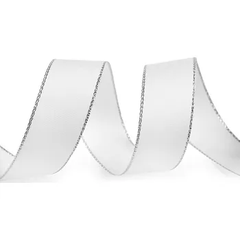 Stuha Stuha taftová šíře 25 mm s lurexem, střední, 100 bílá stříbrná