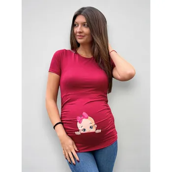 Mama L'amour Vtipné těhotenské tričko holčička červené bordó Velikost: S