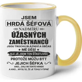 Keramický hrnek - Jsem hrdá šéfová, Barva Žlutá, Velikost 330 ml, Canvas Keramický hrnek s barevným uchem Bezvatriko.cz 2860