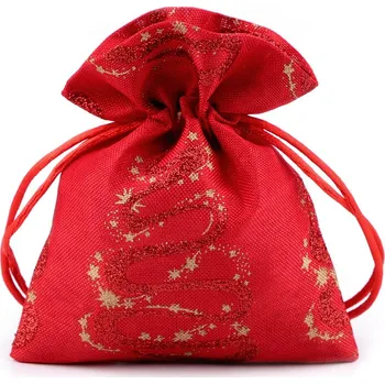 Vánoční dekorace Vánoční dárkový pytlík 10x13 cm imitace juty, malé, 2 červená glitry