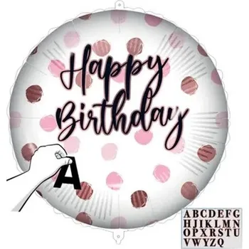Procos Balónek fóliový Happy Birthday Puntíky růžové se samolepkami 46 cm