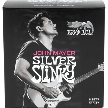 Struna pro kytaru a smyčcový nástroj Ernie Ball John Mayer Silver Slinky Nickel Wound Electric Guitar Strings 6 Pack Struny pro elektrickou kytaru (Jako nové)