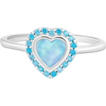 Prsten GEMMAX Prsten srdce z bílého zlata s modrým opálem a zirkony vel. 54 – zlatý šperk ryzosti 585/1000 v Dárkovém balení s Certifikátem GLRWO-54-03939