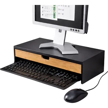 Úložný box VERK GROUP Podstavec pod monitor / notebook se šuplíkem, bambus/černá, 47 x 26 x 10 cm BLACKBE
