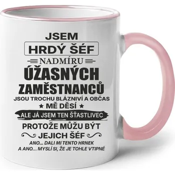 Keramický hrnek - Jsem hrdý šéf, Barva Růžová, Velikost 330 ml, Canvas Keramický hrnek s barevným uchem Bezvatriko.cz 2859