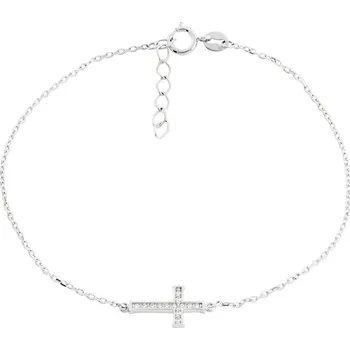 Náramek GEMMAX Řetízkový náramek křížek z bílého zlata se zirkony délka 17+2 cm – zlatý šperk ryzosti 585/1000 v Dárkovém balení s Certifikátem GLBWB-19-03889