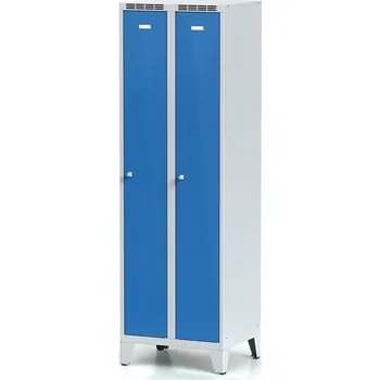 Nábytek B2B Partner Kovová šatní skříňka s7 na nohách, 2 oddíly, 1904 x 600 x 500 mm, demont, cylindrický zámek, modré dveře