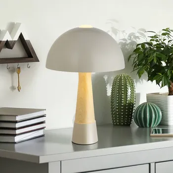 Globo Stolní lampa Paulin, matně šedá/dřevěný vzhled, kov, výška 36,5 cm šedá matná, vzhled dřeva 1 x 25 W - Doprava zdarma