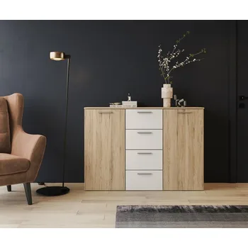 Komoda Designová komoda Beta - dub san remo světlý / bílá