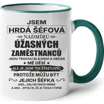 Keramický hrnek - Jsem hrdá šéfová, Barva Zelená, Velikost 330 ml, Canvas Keramický hrnek s barevným uchem Bezvatriko.cz 2860