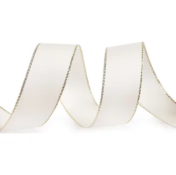 Stuha Stuha taftová šíře 25 mm s lurexem, střední, 241 krémová světlá zlatá