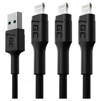 Kabel do PC Green Cell Set 3x Cable GC Ray USB - Lightning 120cm for iPhone, iPad, iPod, white LED, quick charging KABGCSET05