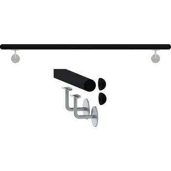 Zábradlí dřevěné madlo - buk, dřevěné koncovky, černý nátěr, 250 cm, 3 držáky - zábradlí na stěnu, bukové madlo ø 42 mm s dřevěným ukončením, nátěr černá barva RAL 9005, délka 100 - 300 cm, nerezové držáky, počet dle délky