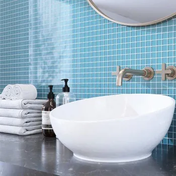 Obklad Skleněná mozaika na mřížce 30 x 30 cm - světle modrá