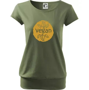 Dámské tričko Vegan hnědá kruh - Volné triko city - XS ( Khaki )