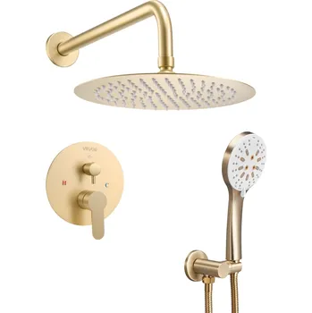 Vevor Sprchový set 25,4 cm hlavová a ruční sprcha, mosaz, broušené zlato