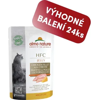 Krmivo pro kočku Almo Nature HFC Jelly - Kuřecí filet a sýr v želé 55g výhodné balení 24ks