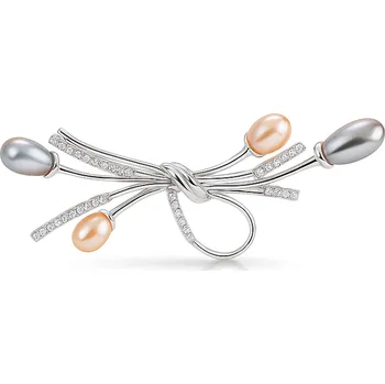 Brož Elegantní brož s krystaly a pravými perlami Silver Troli