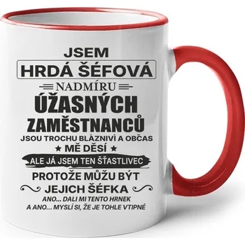 Keramický hrnek - Jsem hrdá šéfová, Barva Červená, Velikost 330 ml, Canvas Keramický hrnek s barevným uchem Bezvatriko.cz 2860