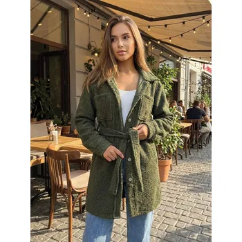 Dámský kabát Dámský krátký TEDDY kabát v olivové barvě, VELIKOST UNI ( S, M , L )