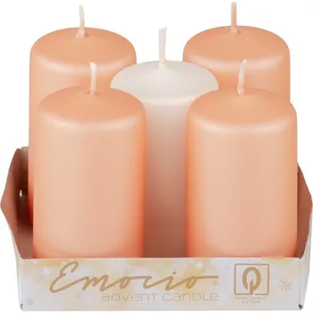 Emocio Válec 5ks 40x75mm Metal mat oranžový+krémový mix, svíčky 5x74 gram 370 gram