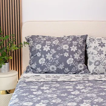 Prostěradlo na postel 250x250 tkaný mušelín luxury květiny šedomodré