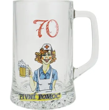 Sklenice Půllitr "70 Pivní pomoc" (Dárek k 70. narozeninám, krýgl s číslem)