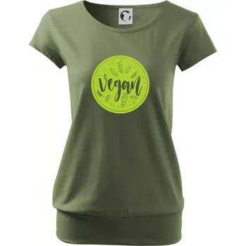 Dámské tričko Vegan zelenina v kruhu - Volné triko city - S ( Khaki )