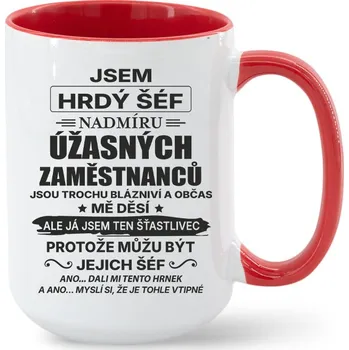 Keramický hrnek - Jsem hrdý šéf, Barva Červená, Velikost 450 ml, Canvas Keramický hrnek MAX - barevný vnitřek a ucho Bezvatriko.cz 2859