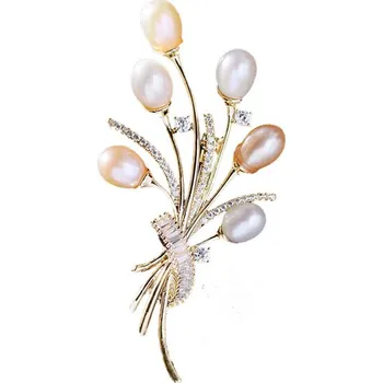 Brož Brož perlová kytice s krystaly Gold Troli