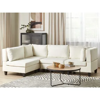 Pohovka Modulární rohová pohovka bílá látkové čalounění 4místná pravostranná polstrované opěradlo moderní obývací pokoj Beliani